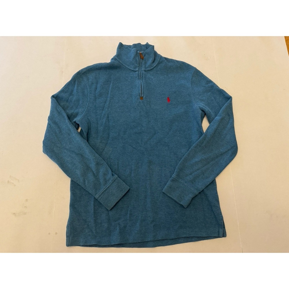 Polo Ralph Lauren Sweater Mens Medium Blue Quarter Zip Pullover‎ Preppy Casual